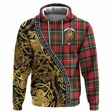 Lyle Tartan Crest Hoodie Celtic Knot and Triple Trickle Spiral Symbols