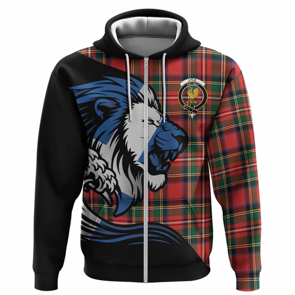 Lyle Tartan Crest Hoodie Scottish Golden Lions Wave Flow