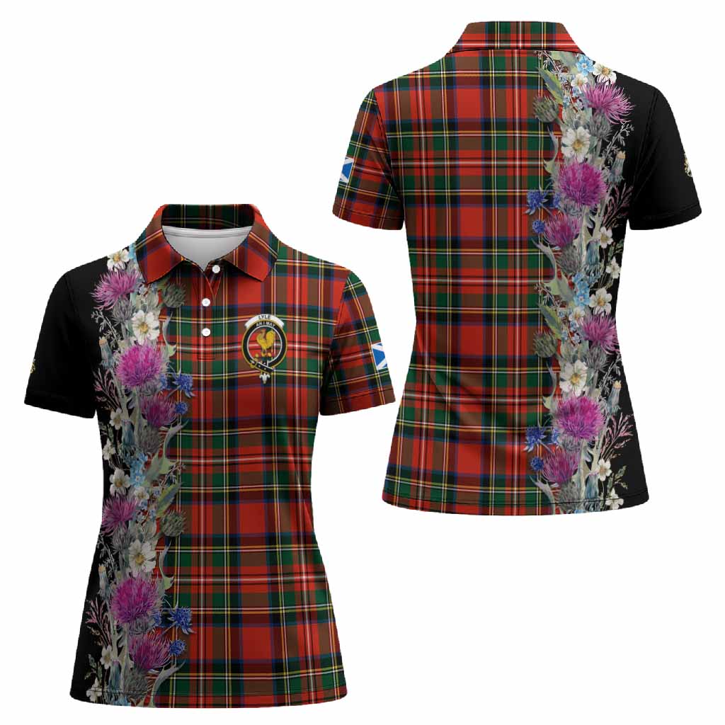 Lyle Tartan Crest Thistle Floral Women Polo Shirt