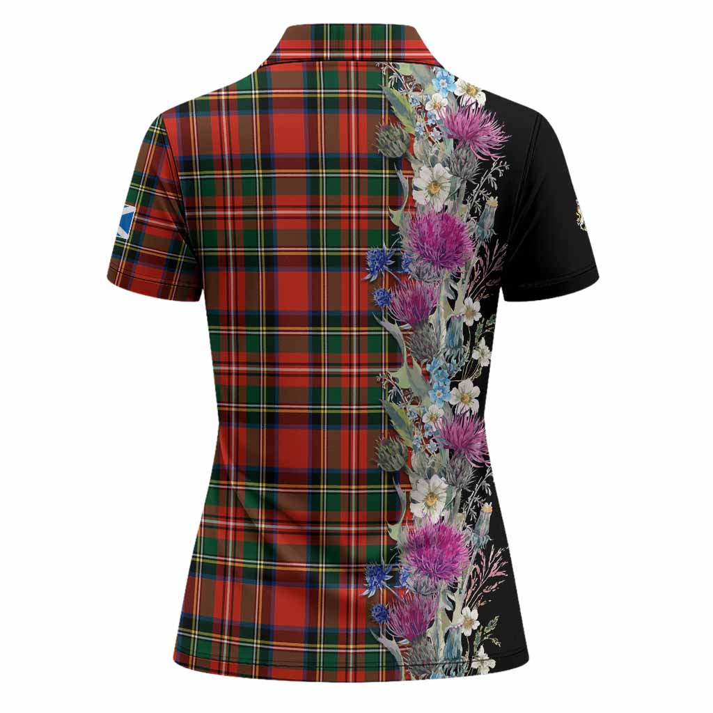 Lyle Tartan Crest Thistle Floral Women Polo Shirt