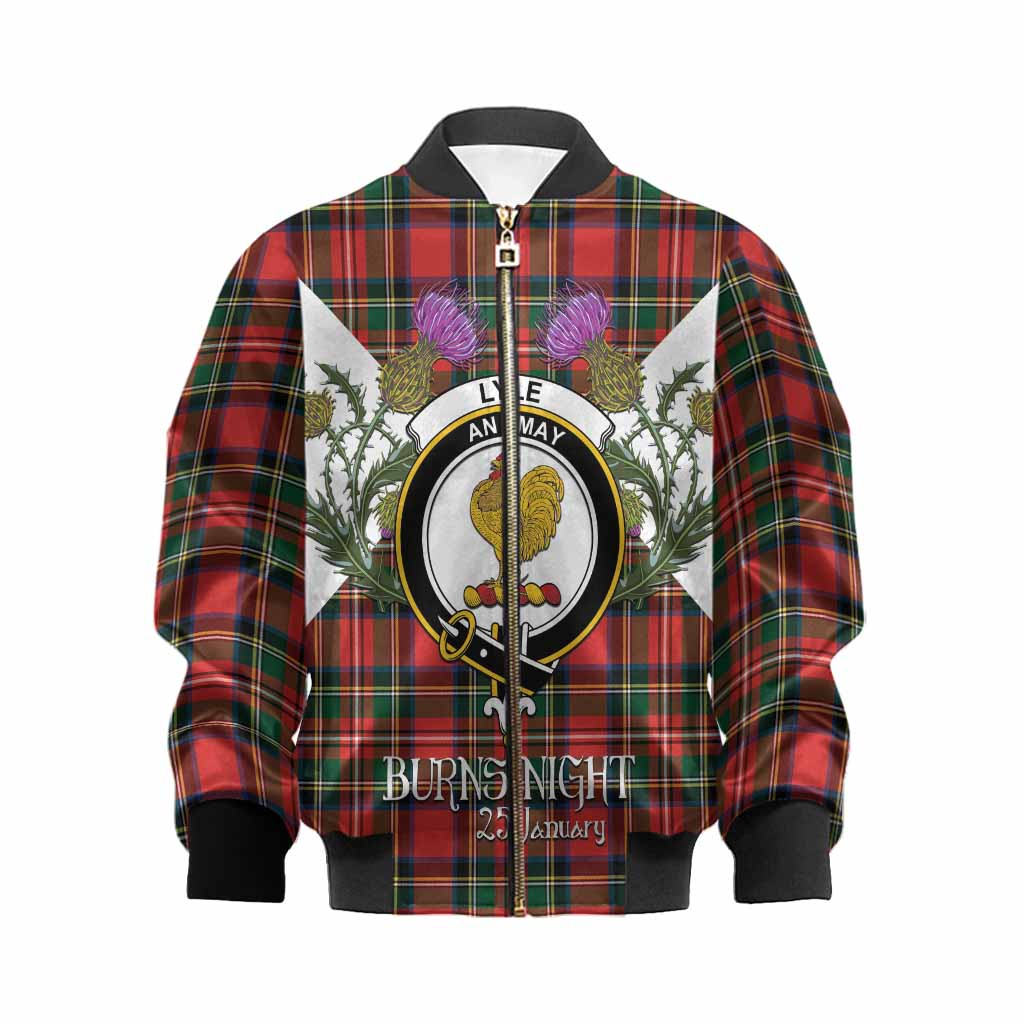 Lyle Tartan Family Crest Kid Bomber Jacket Scottish Burns Night Thistle Floral