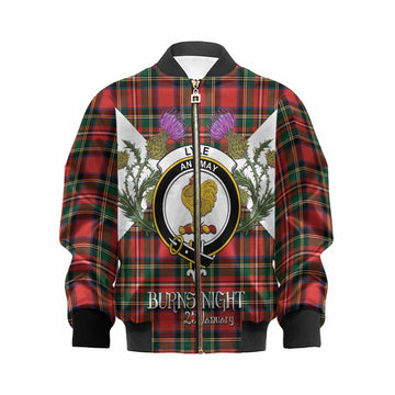 Lyle Tartan Family Crest Kid Bomber Jacket Scottish Burns Night Thistle Floral
