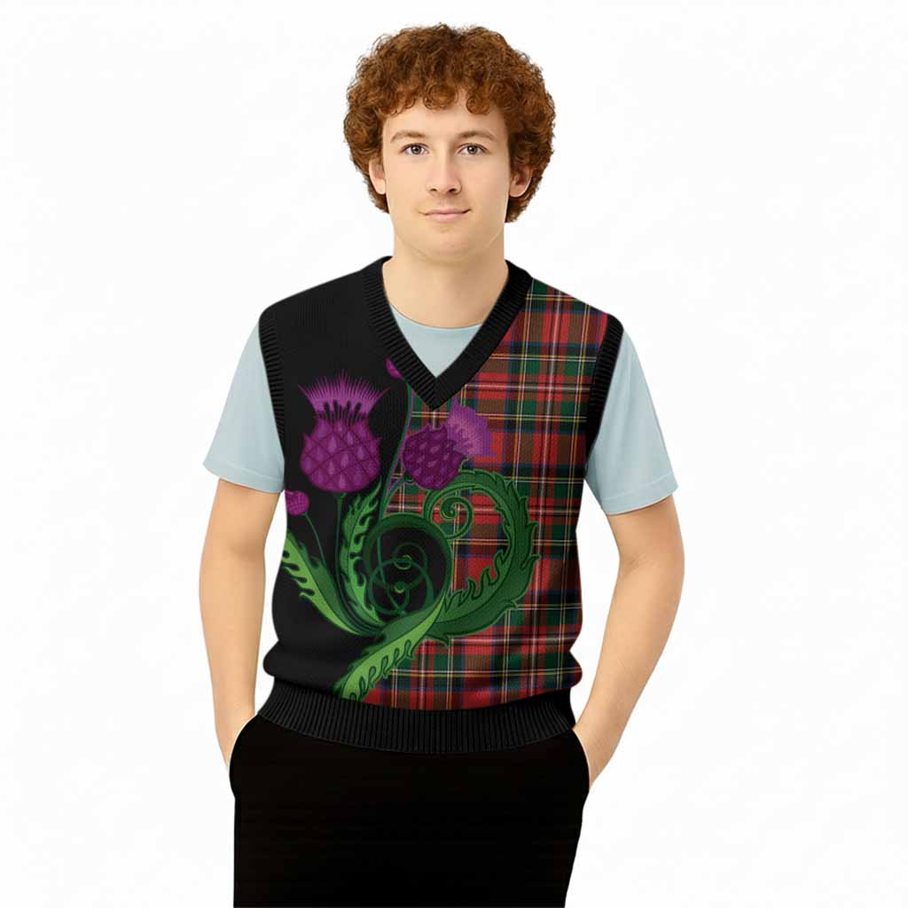 Lyle Tartan Knitted V-Neck Vest Traditional Scottish Thistle