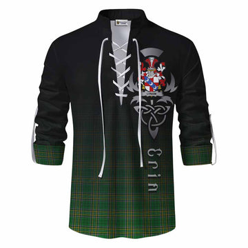 Tartan Vibes Clothing Lynam Irish Clan Ghillie Kilt Shirt with Coat of Arms Erin Go Bragh Celtic Inspired