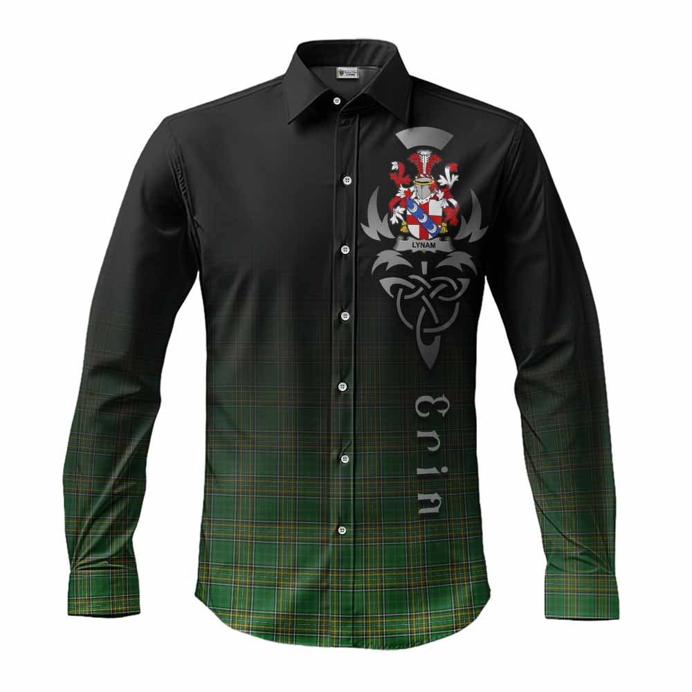 Tartan Vibes Clothing Lynam Irish Clan Long Sleeve Button Shirt with Coat of Arms Erin Go Bragh Celtic Inspired