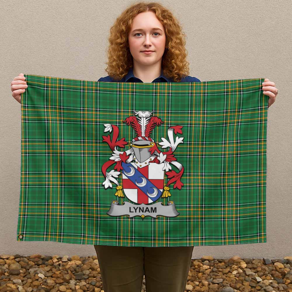 Tartan Vibes Clothing Lynam Irish Clan Tartan House Flag with Coat of Arms
