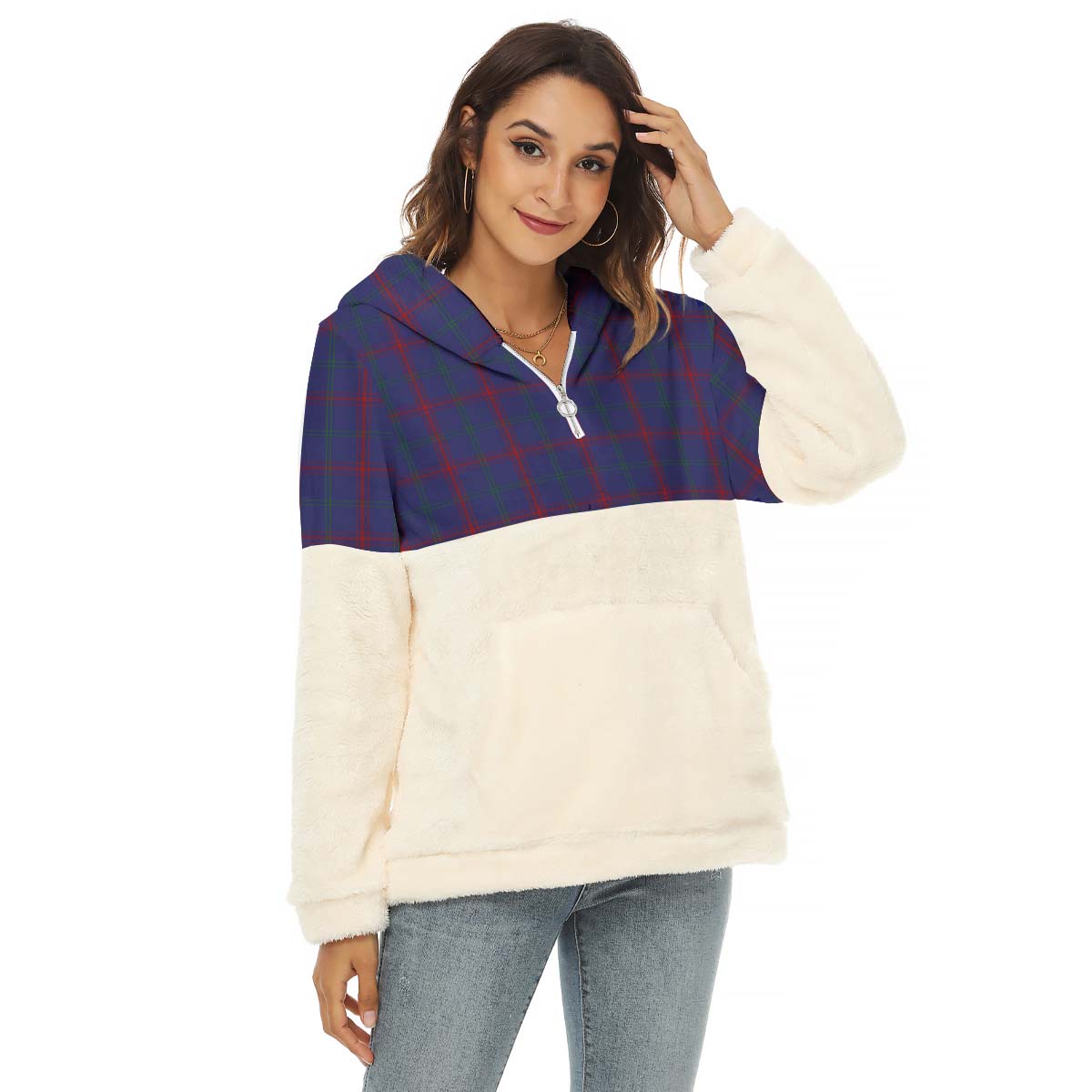 Lynch Tartan Half Style Women's Borg Fleece Hoodie with Half Zip Female - Tartan Vibes Clothing