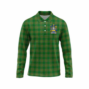 Tartan Vibes Clothing Lynch Irish Clan Tartan Long Sleeve Polo Shirt with Coat of Arms