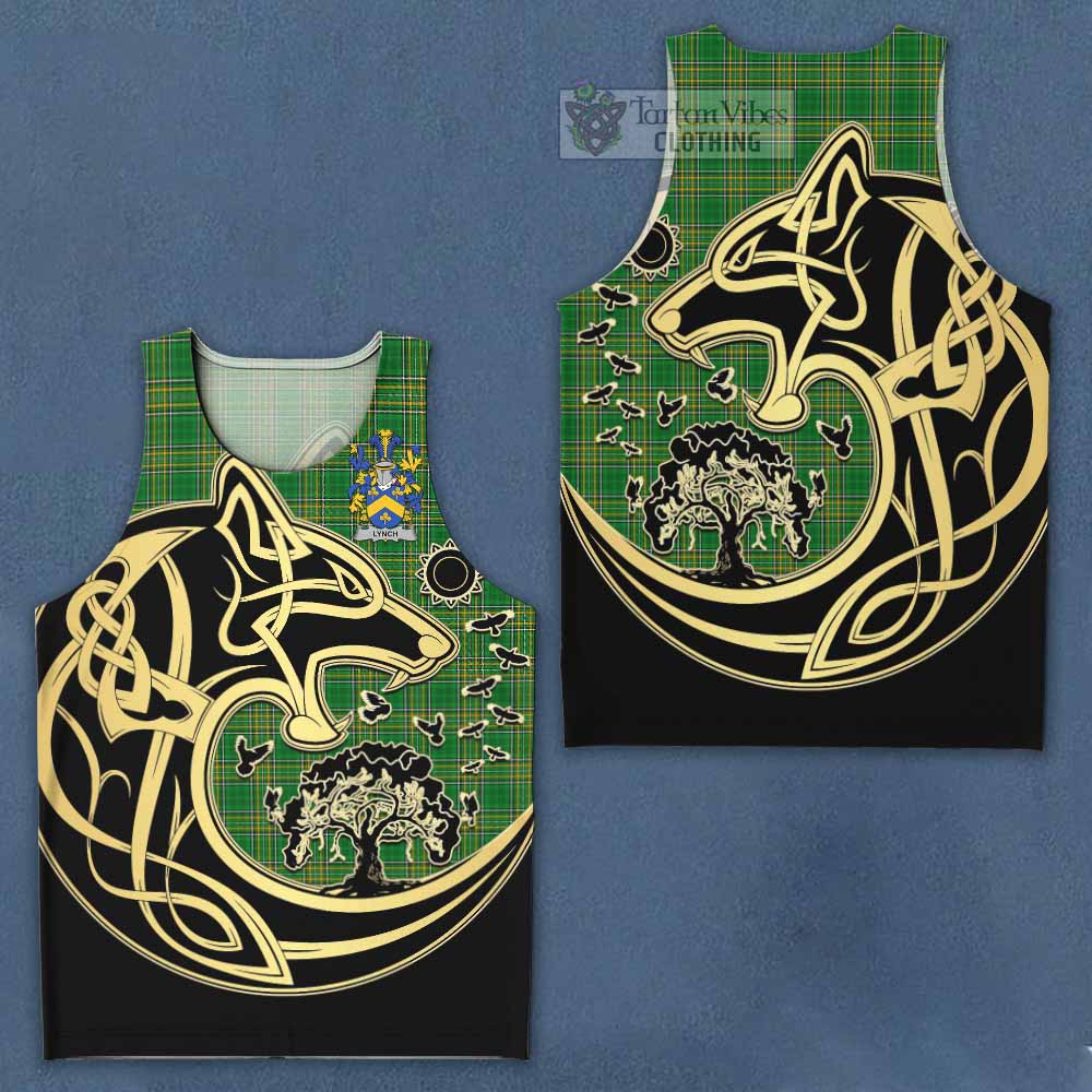 Tartan Vibes Clothing Lynch Irish Tartan Men's Tank Top with Coat of Arms Celtic Wolf Style