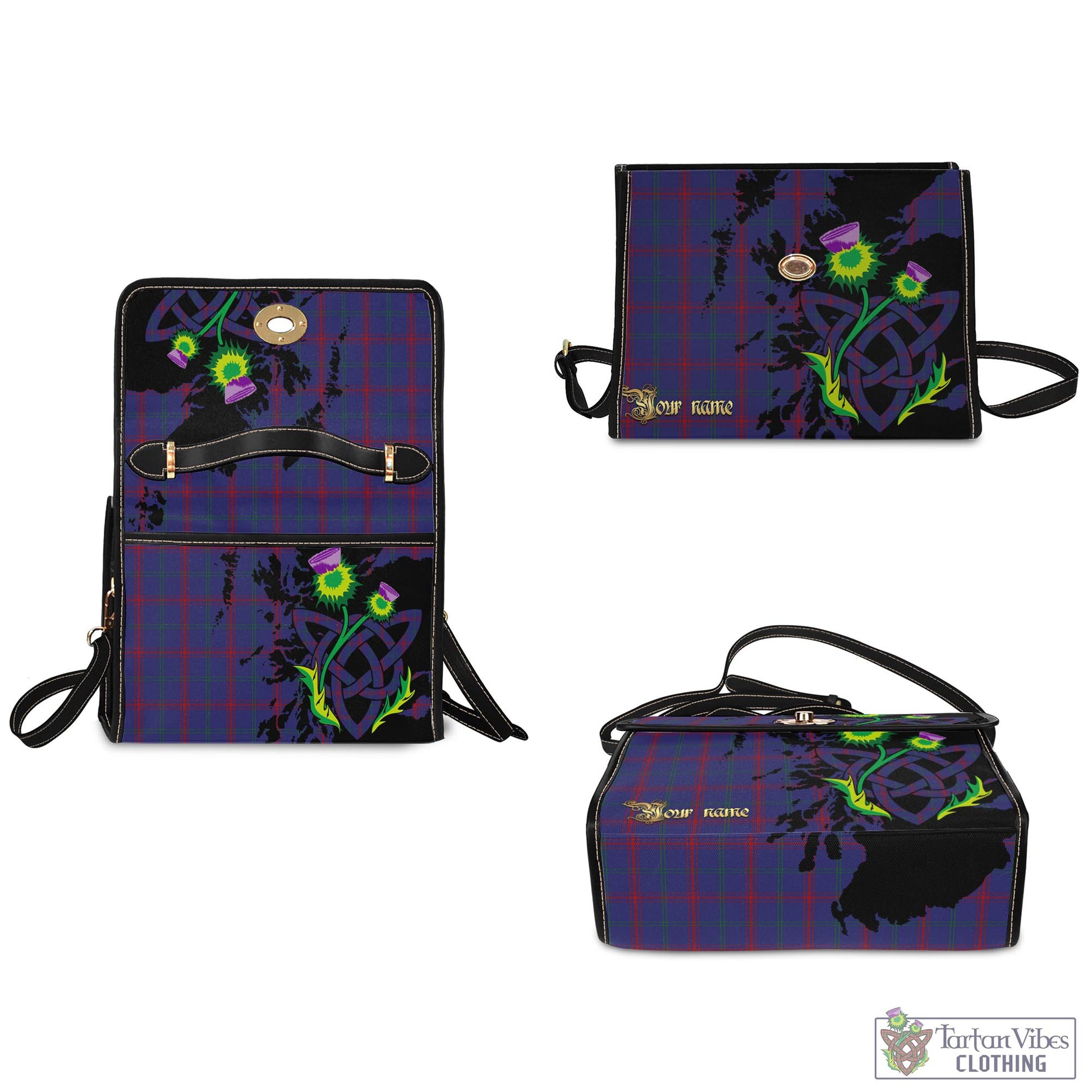 Tartan Vibes Clothing Lynch Tartan Waterproof Canvas Bag with Scotland Map and Thistle Celtic Accents