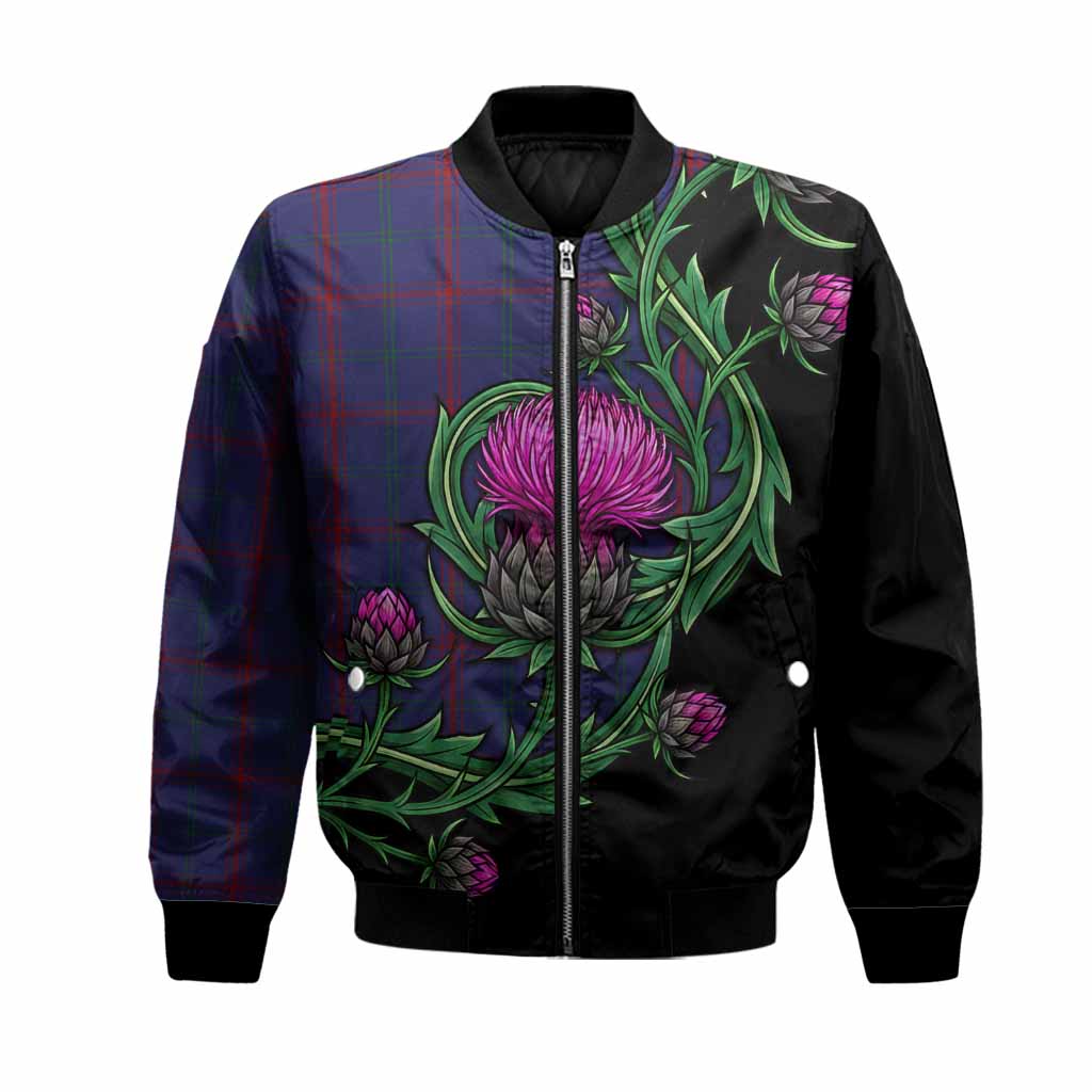 Lynch Tartan Bomber Jacket Resilient Scottish Thistle Unisex Black - Tartan Vibes Clothing