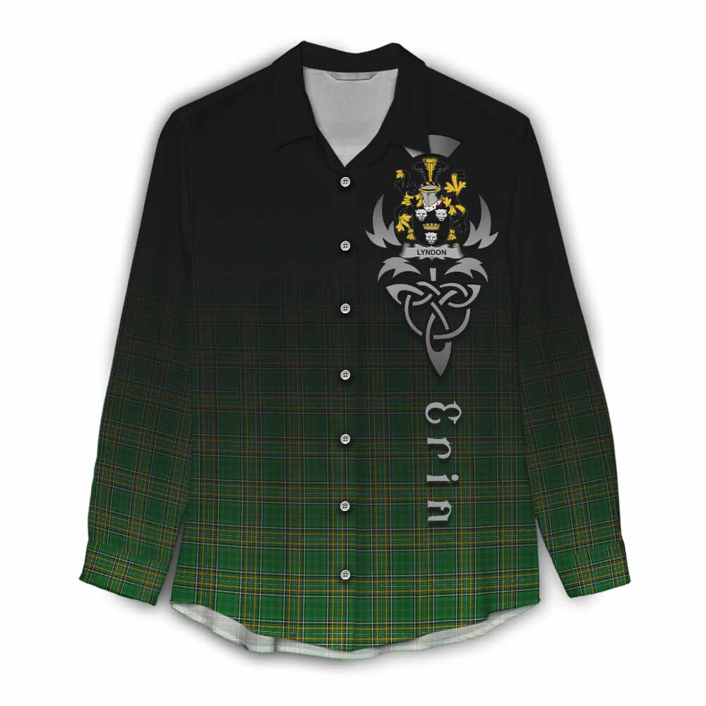 Tartan Vibes Clothing Lyndon Irish Clan Women's Casual Shirt with Coat of Arms Erin Go Bragh Celtic Inspired
