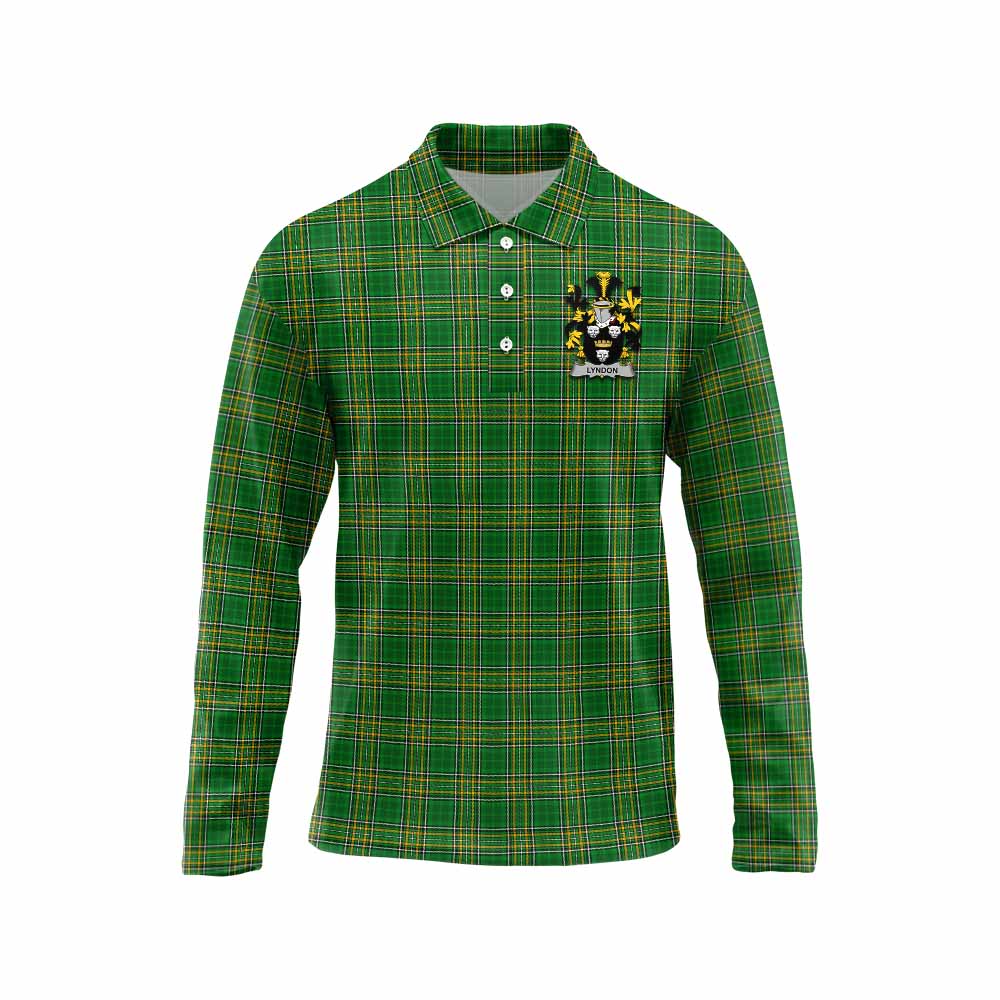 Tartan Vibes Clothing Lyndon Irish Clan Tartan Long Sleeve Polo Shirt with Coat of Arms