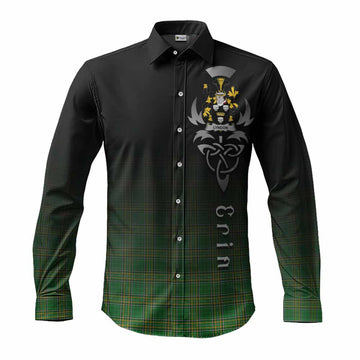 Tartan Vibes Clothing Lyndon Irish Clan Long Sleeve Button Shirt with Coat of Arms Erin Go Bragh Celtic Inspired