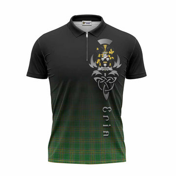 Lyndon Irish Clan Zipper Polo Shirt with Coat of Arms Erin Go Bragh Celtic Inspired