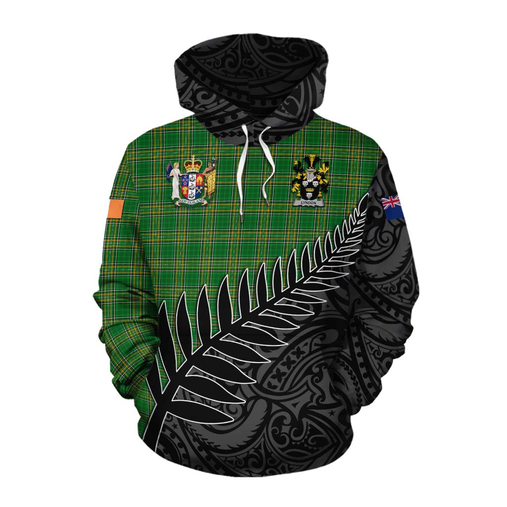 Tartan Vibes Clothing Lyndon Irish Clan Tartan Cotton Hoodie with Coat of Arms New Zealand Silver Fern Half Style