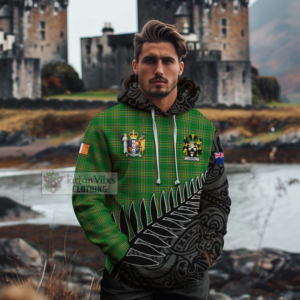Tartan Vibes Clothing Lyndon Irish Clan Tartan Cotton Hoodie with Coat of Arms New Zealand Silver Fern Half Style