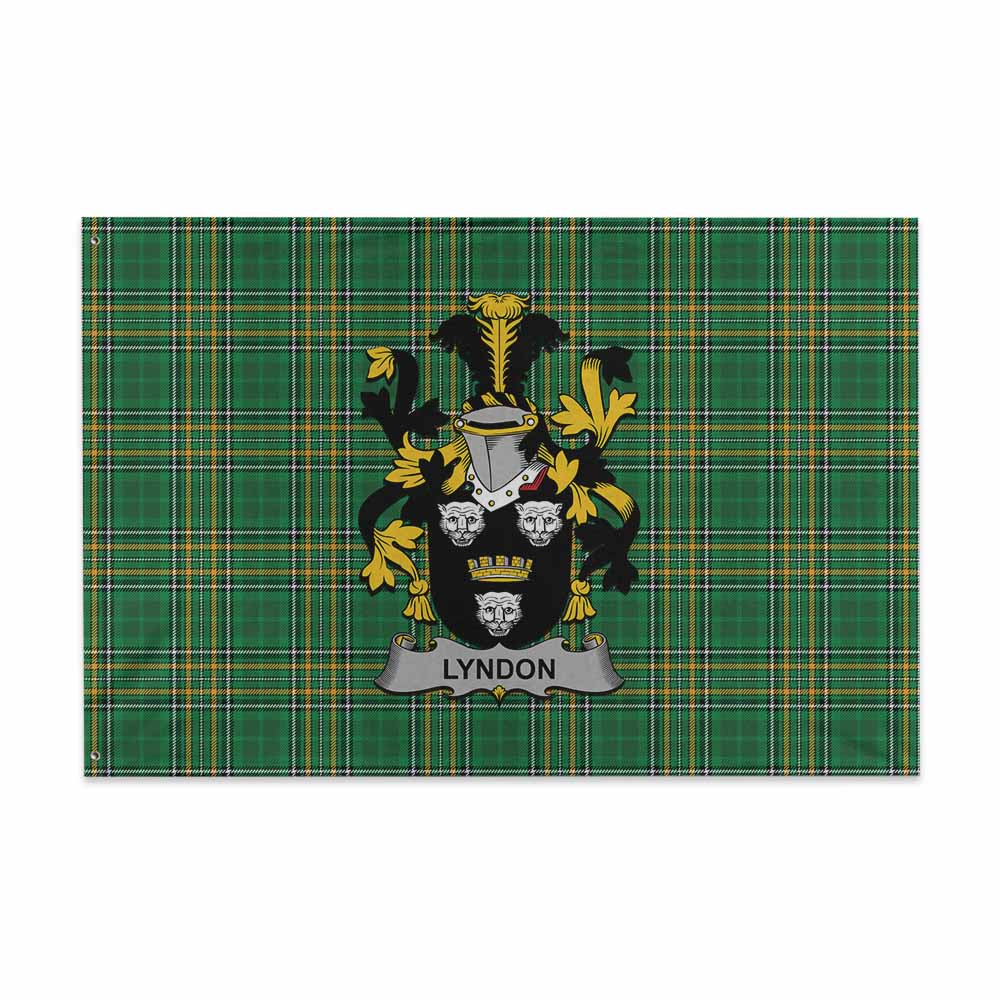 Tartan Vibes Clothing Lyndon Irish Clan Tartan House Flag with Coat of Arms