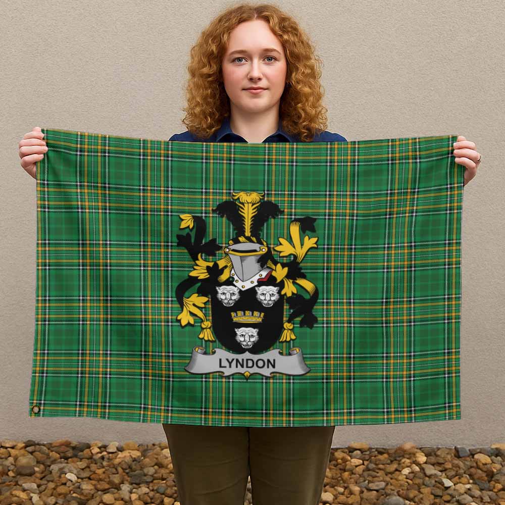 Tartan Vibes Clothing Lyndon Irish Clan Tartan House Flag with Coat of Arms