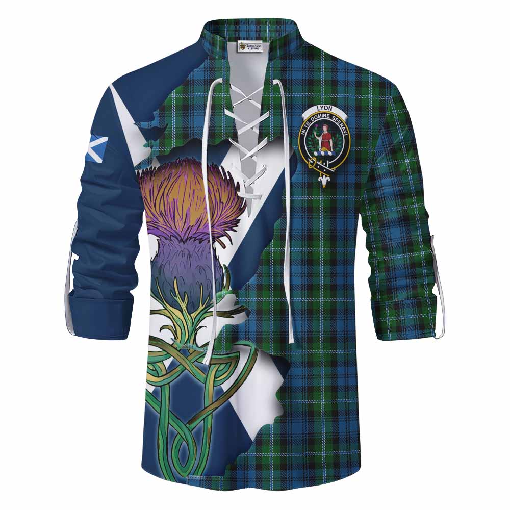 Lyon Tartan Family Crest Ghillie Kilt Shirt Scottish Thistle Celtic Inspired Men - Tartan Vibes Clothing