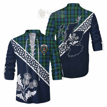 Lyon Tartan Ghillie Kilt Shirt Featuring Thistle and Scotland Map Men - Tartan Vibes Clothing