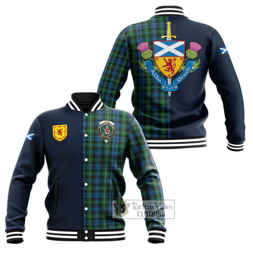 Lyon Tartan Baseball Jacket Alba with Scottish Lion Royal Arm Half Style Unisex - Tartan Vibes Clothing