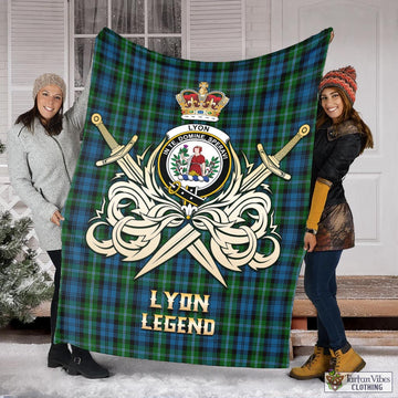 Lyon Tartan Blanket with Clan Crest and the Golden Sword of Courageous Legacy X-Large 59 x 79 inches 150 x 200 cm - Tartan Vibes Clothing