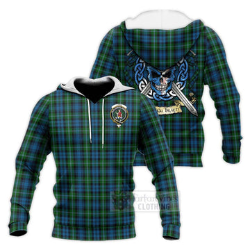 Lyon Tartan Knitted Hoodie with Family Crest Celtic Skull Style Unisex Knitted Pullover Hoodie - Tartan Vibes Clothing