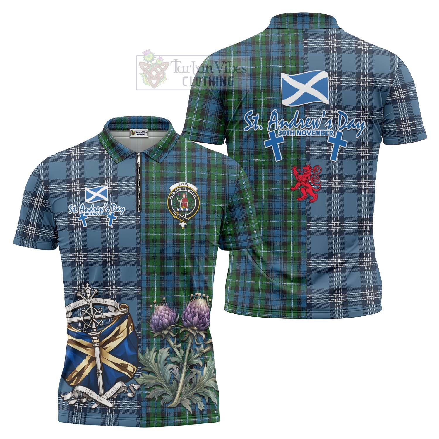 Lyon Tartan Zipper Polo Shirt Happy St. Andrew's Day Half Tartan Style Unisex - Tartan Vibes Clothing