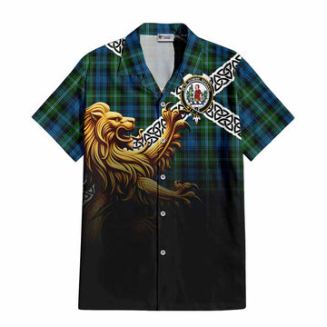 Lyon Crest Tartan Hawaiian Shirt with Golden Lion Emblem Celtic Style Kid - Tartan Vibes Clothing