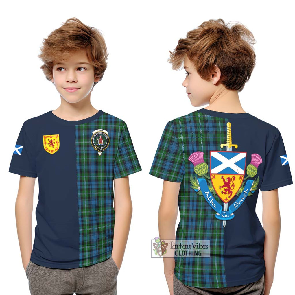 Lyon Tartan Kid T-Shirt Alba with Scottish Lion Royal Arm Half Style Youth XL Size14 - Tartan Vibes Clothing