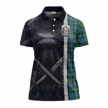 Lyon Tartan Women's Polo Shirt with Family Crest Cross Sword Thistle Celtic Vibes Women - Tartan Vibes Clothing