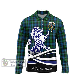 Lyon Tartan Long Sleeve Polo Shirt with Alba Gu Brath Regal Lion Emblem Unisex - Tartan Vibes Clothing