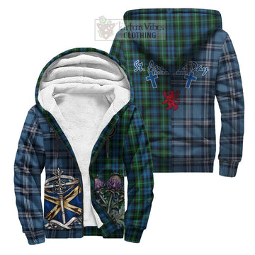 Lyon Tartan Sherpa Hoodie Happy St. Andrew's Day Half Tartan Style Unisex S - Tartan Vibes Clothing
