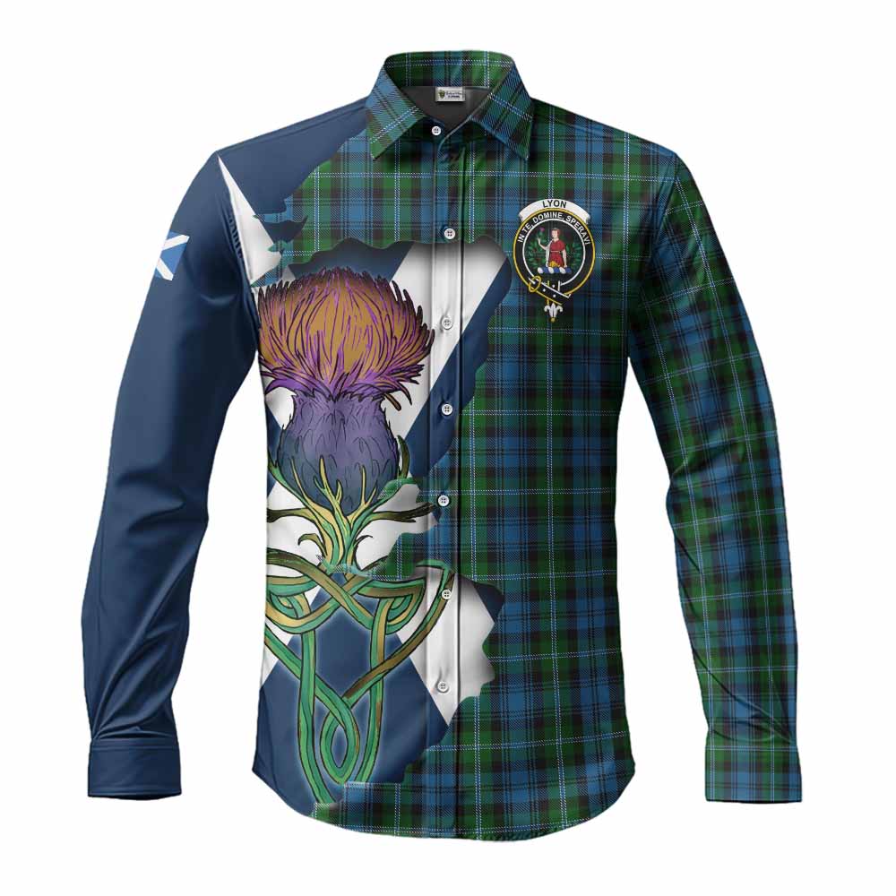 Lyon Tartan Family Crest Long Sleeve Button Shirt Scottish Thistle Celtic Inspired Men's Shirt S - Tartan Vibes Clothing