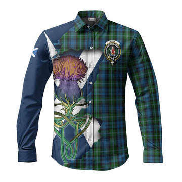 Lyon Tartan Family Crest Long Sleeve Button Shirt Scottish Thistle Celtic Inspired Men's Shirt S - Tartan Vibes Clothing