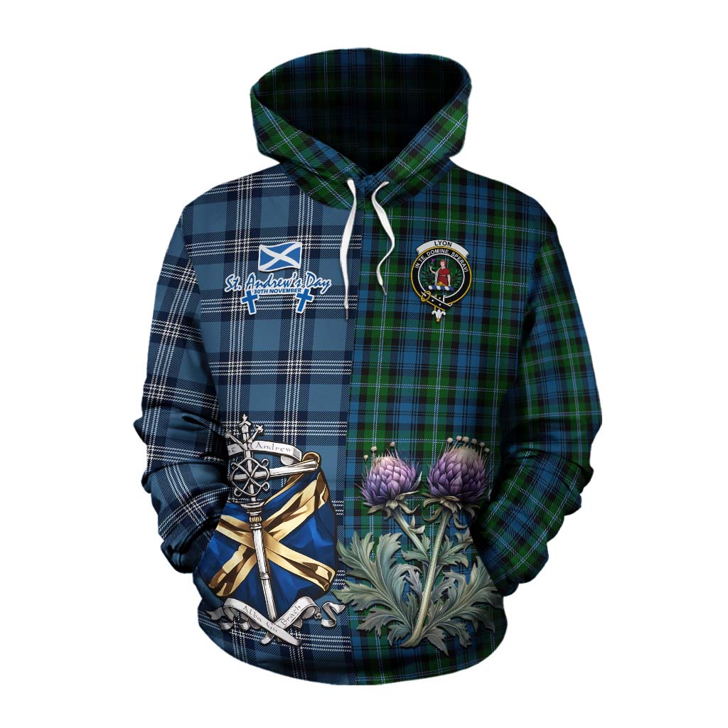 Lyon Tartan Cotton Hoodie Happy St. Andrew's Day Half Tartan Style Pullover Hoodie XS - Tartan Vibes Clothing