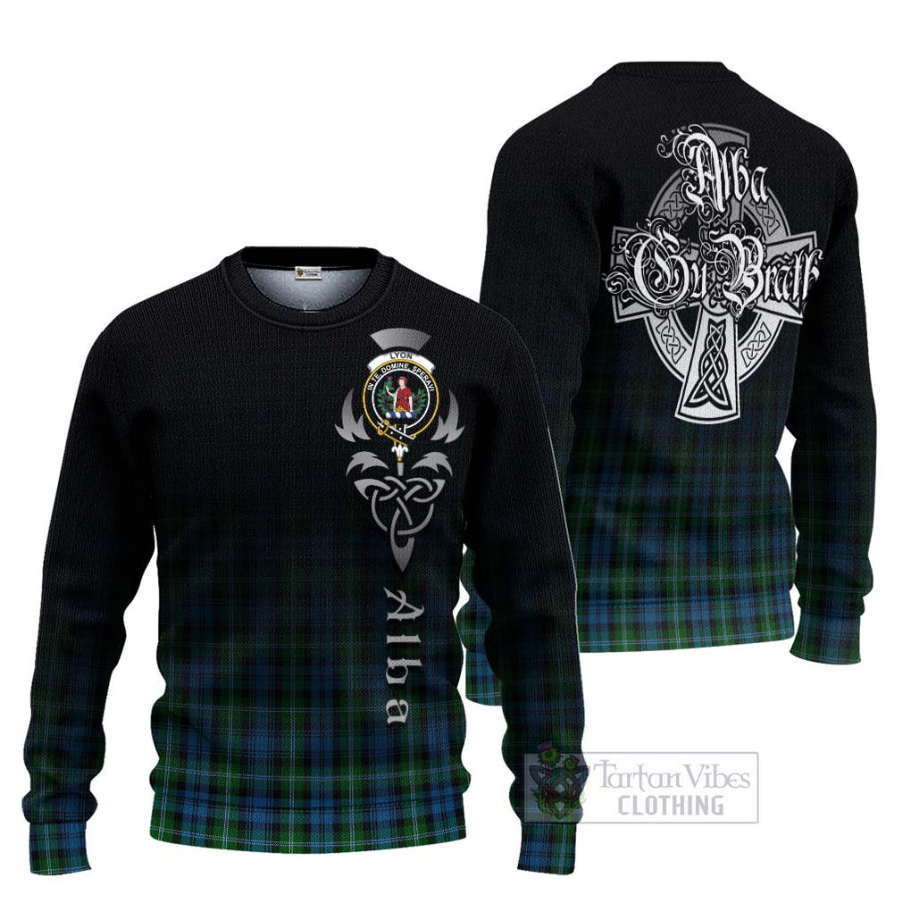 Lyon Tartan Ugly Sweater Featuring Alba Gu Brath Family Crest Celtic Inspired Unisex - Tartan Vibes Clothing