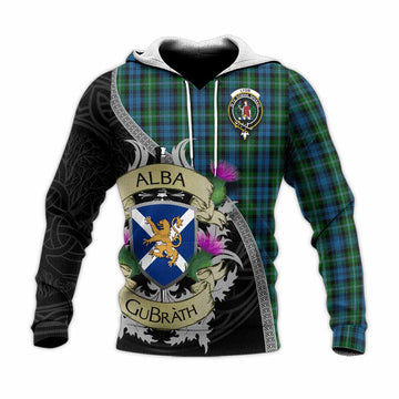 Lyon Tartan Family Crest Knitted Hoodie Lion Rampant Royal Thistle Shield Celtic Inspired Unisex Knitted Pullover Hoodie - Tartan Vibes Clothing