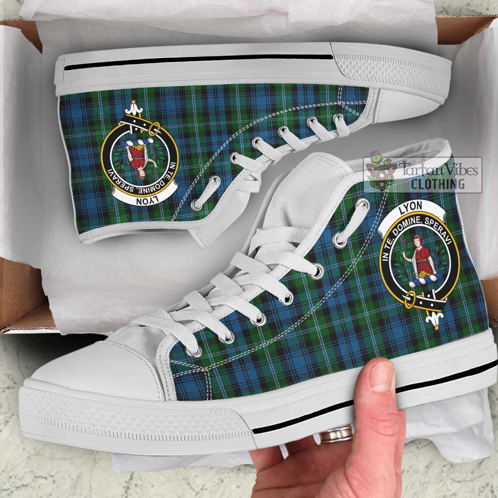 Lyon Tartan High Top Shoes with Family Crest Kid High Top - White Sole - Tartan Vibes Clothing
