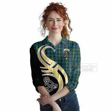 Lyon Tartan Women's Casual Shirt with Family Crest and Celtic Symbol Style Female - Tartan Vibes Clothing