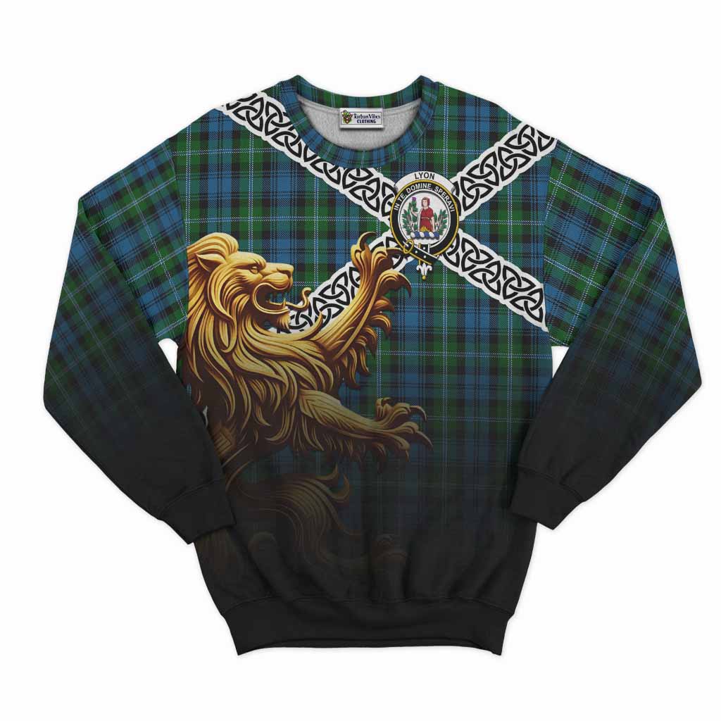 Lyon Crest Tartan Sweatshirt with Golden Lion Emblem Celtic Style Unisex - Tartan Vibes Clothing