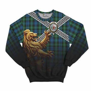 Lyon Crest Tartan Sweatshirt with Golden Lion Emblem Celtic Style Unisex - Tartan Vibes Clothing