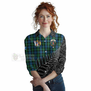 Lyon Crest Tartan Women's Casual Shirt with New Zealand Silver Fern Half Style Female - Tartan Vibes Clothing