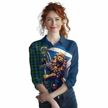 Lyon Tartan Family Crest Women's Casual Shirt with Scottish Majestic Lion Female - Tartan Vibes Clothing