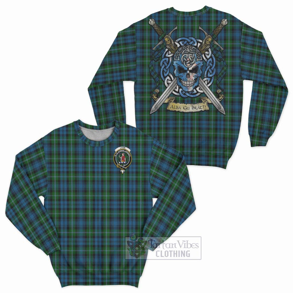 Lyon Tartan Sweatshirt with Family Crest Celtic Skull Style Unisex - Tartan Vibes Clothing
