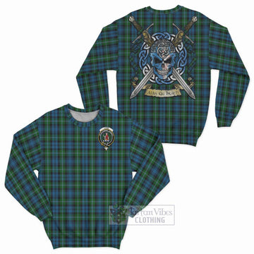 Lyon Tartan Sweatshirt with Family Crest Celtic Skull Style Unisex - Tartan Vibes Clothing