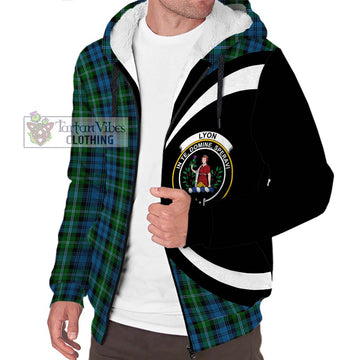 Lyon Tartan Sherpa Hoodie with Family Crest Circle Style Unisex S - Tartan Vibes Clothing