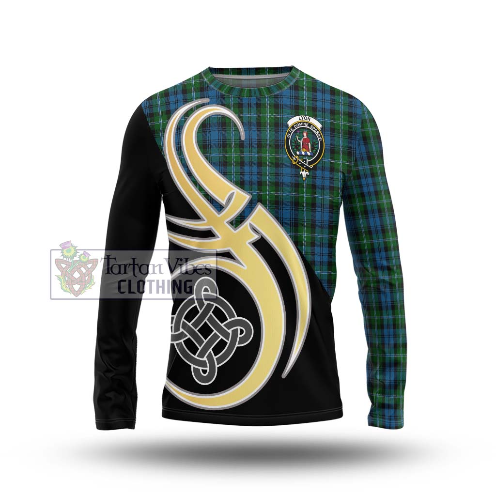 Lyon Tartan Long Sleeve T-Shirt with Family Crest and Celtic Symbol Style Unisex - Tartan Vibes Clothing