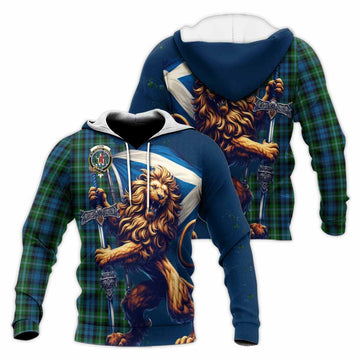 Lyon Tartan Family Crest Knitted Hoodie with Scottish Majestic Lion Unisex Knitted Pullover Hoodie - Tartan Vibes Clothing
